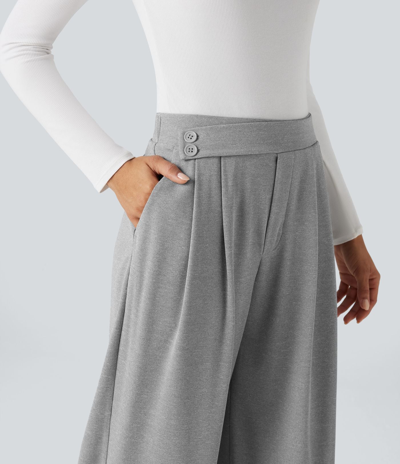 Pantalon taille haute décontracté large en maille gaufrée, avec poches