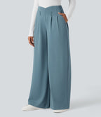 Pantalon tailleur large taille haute en crêpe avec poches Halara Flex™