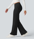 Pantalon décontracté évasé en maille pull taille basse repliable