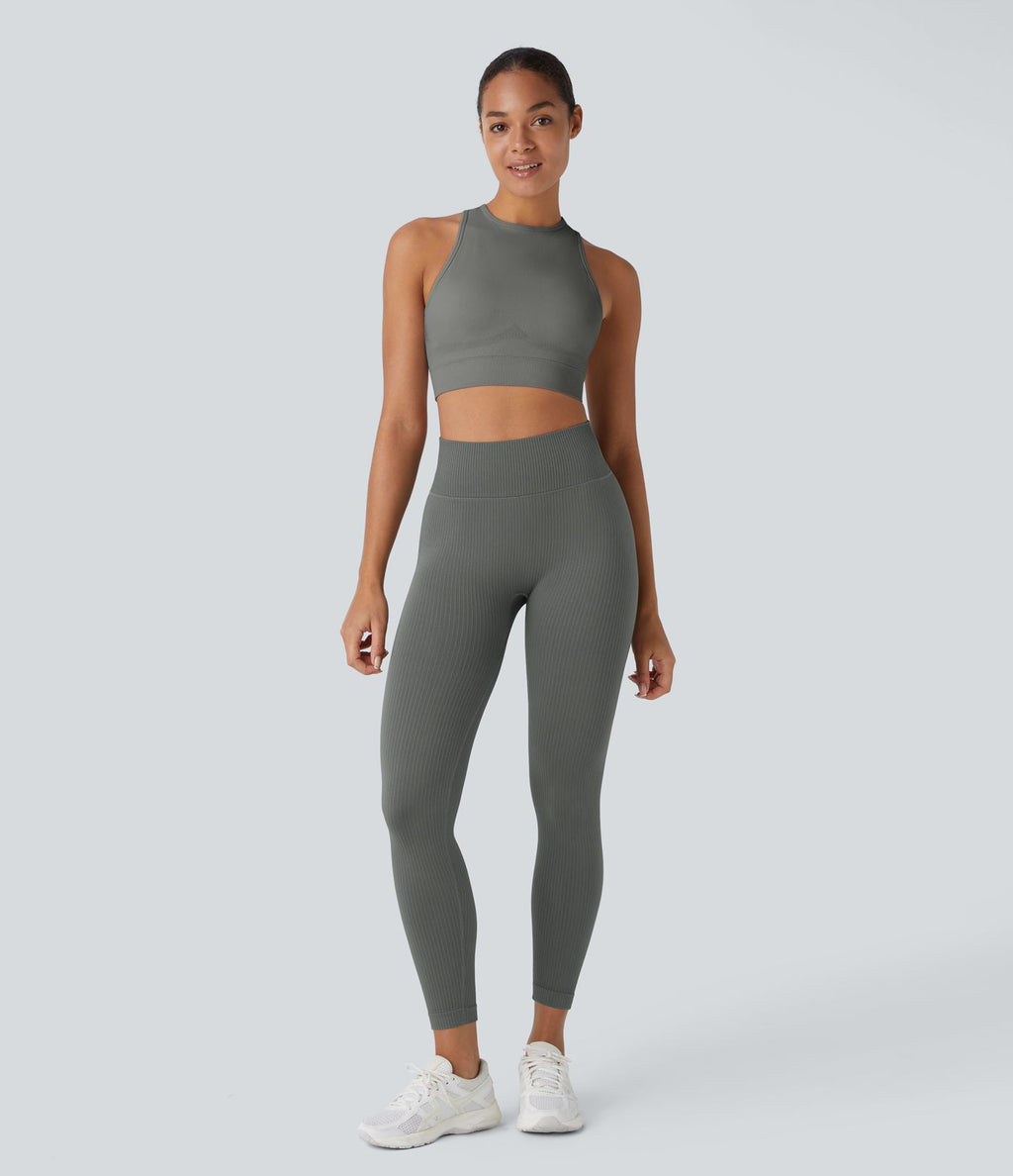 Legging yoga 7/8 gainant taille haute côtelé doux sans couture OneForm Seamless Flow