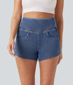 Halara Flex™ Short casual en jean skinny gainant taille haute à ourlet arrondi avec poches