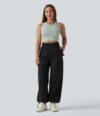 Pantalon cargo sport taille haute à finitions ondulées avec poches
