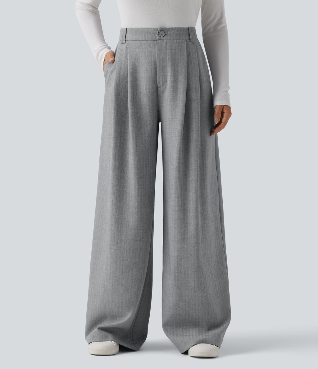 Pantalon tailleur large taille haute avec poches