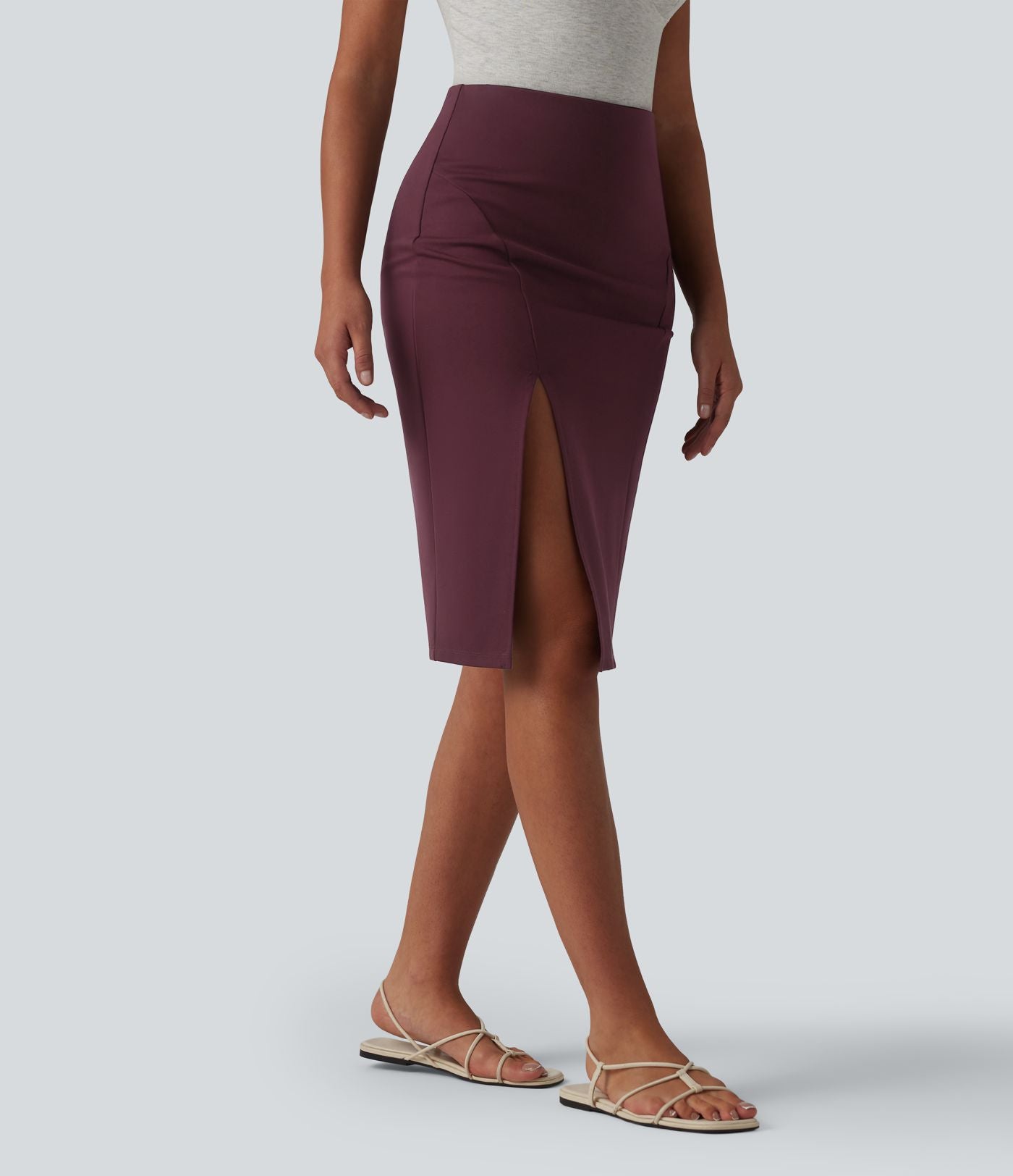 Jupe casual moulante taille haute longueur genou