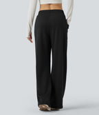 Pantalon de yoga taille haute coupe droite avec poches