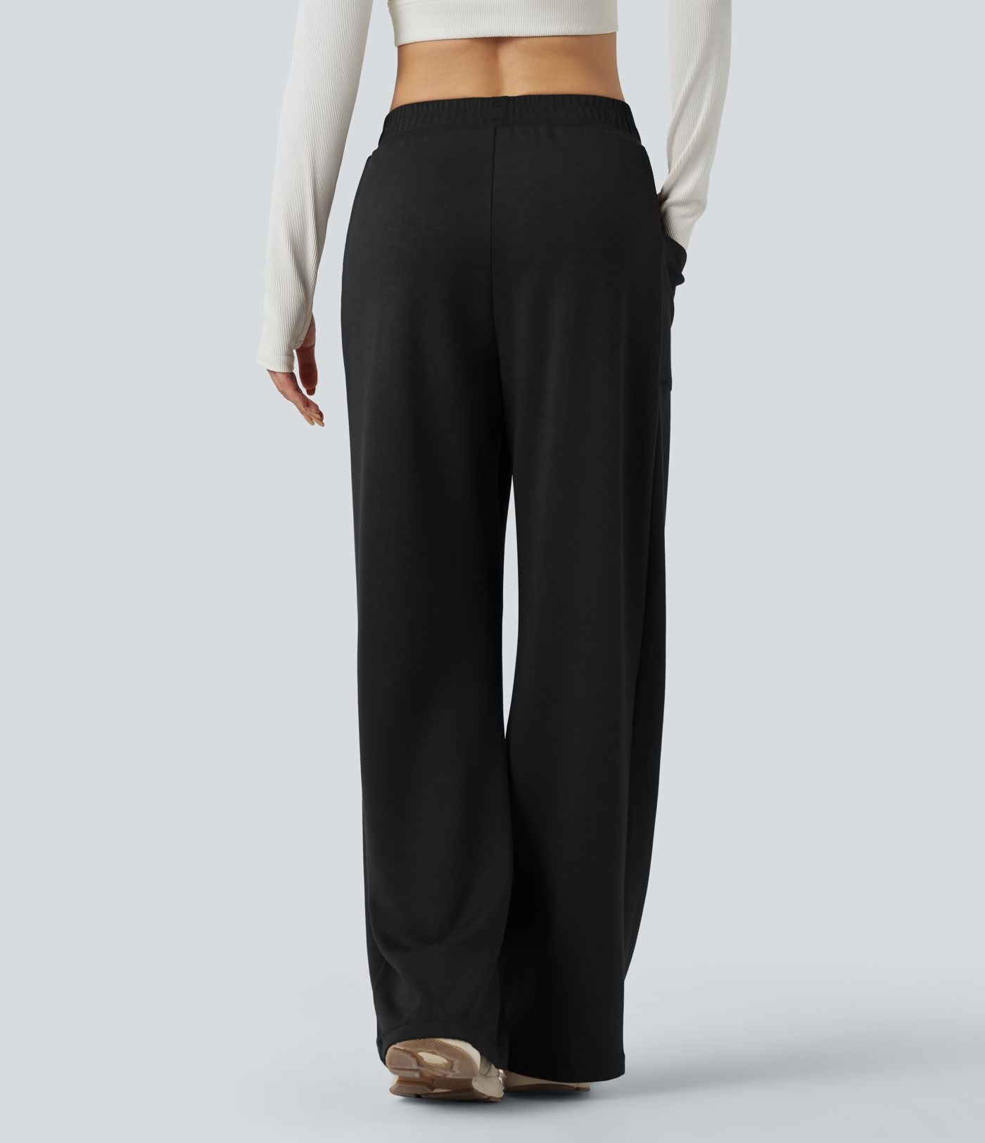 Pantalon de yoga taille haute coupe droite avec poches
