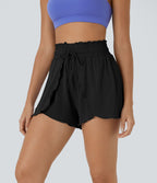 Short Casual 7,5cm Empilé Taille Haute Bordures Volantées Taille Élastique Cordon de Serrage
