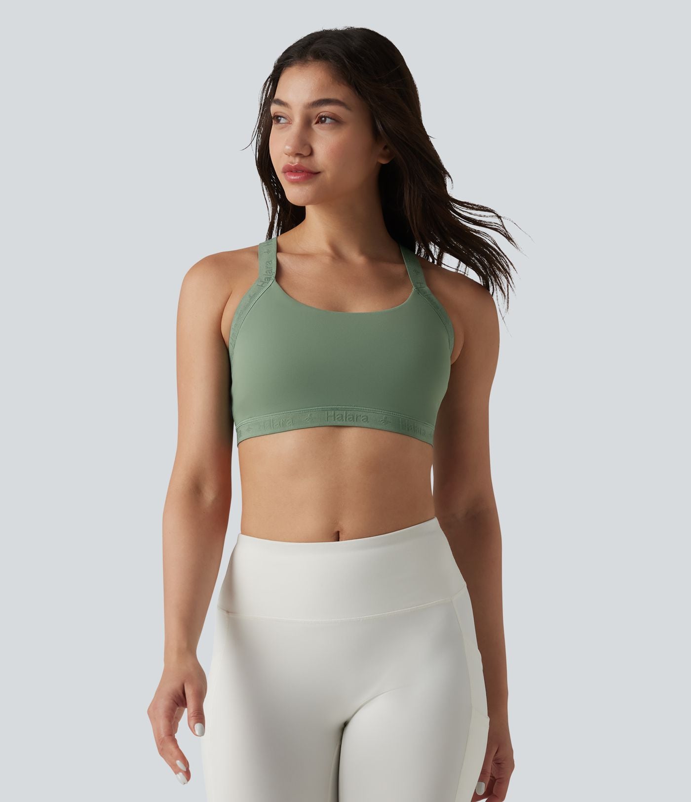 Brassière de sport effet frais InstantCool séchage rapide maintien léger avec bretelles croisées et dos nu, protection solaire UPF50+