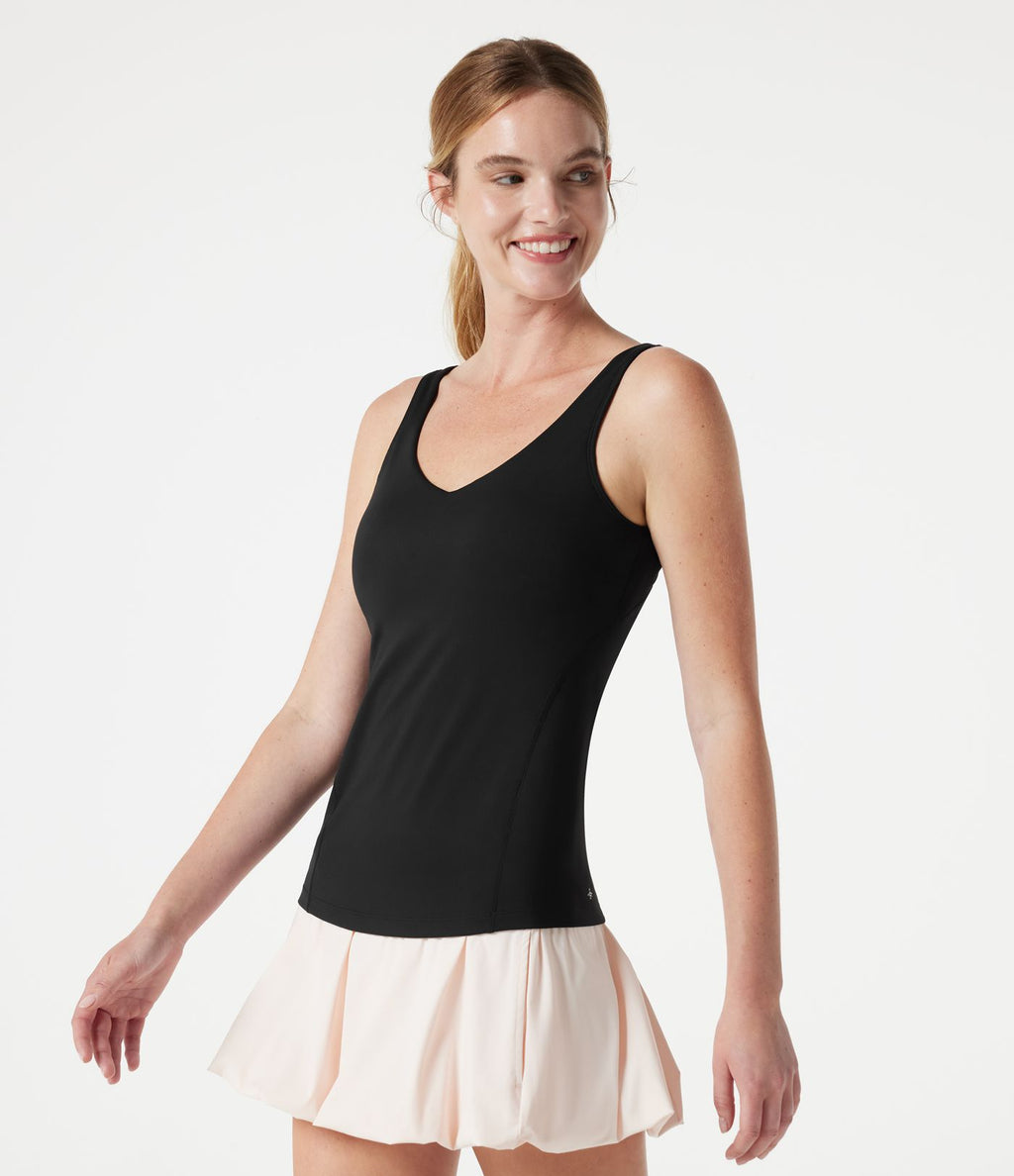 Débardeur de running col V avec brassière intégrée - Coupe longue