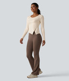 Halara HeatCore Haut de sport chauffant col rond manches longues ourlet asymétrique