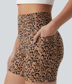 Short cycliste d'entraînement Halara UltraSculpt™ taille haute gainant imprimé léopard 12,5 cm avec poches