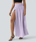 Breezeful™ Jupe Taille Haute Casual Maxi Séchage Rapide Fluide Fente Plissée 2 en 1