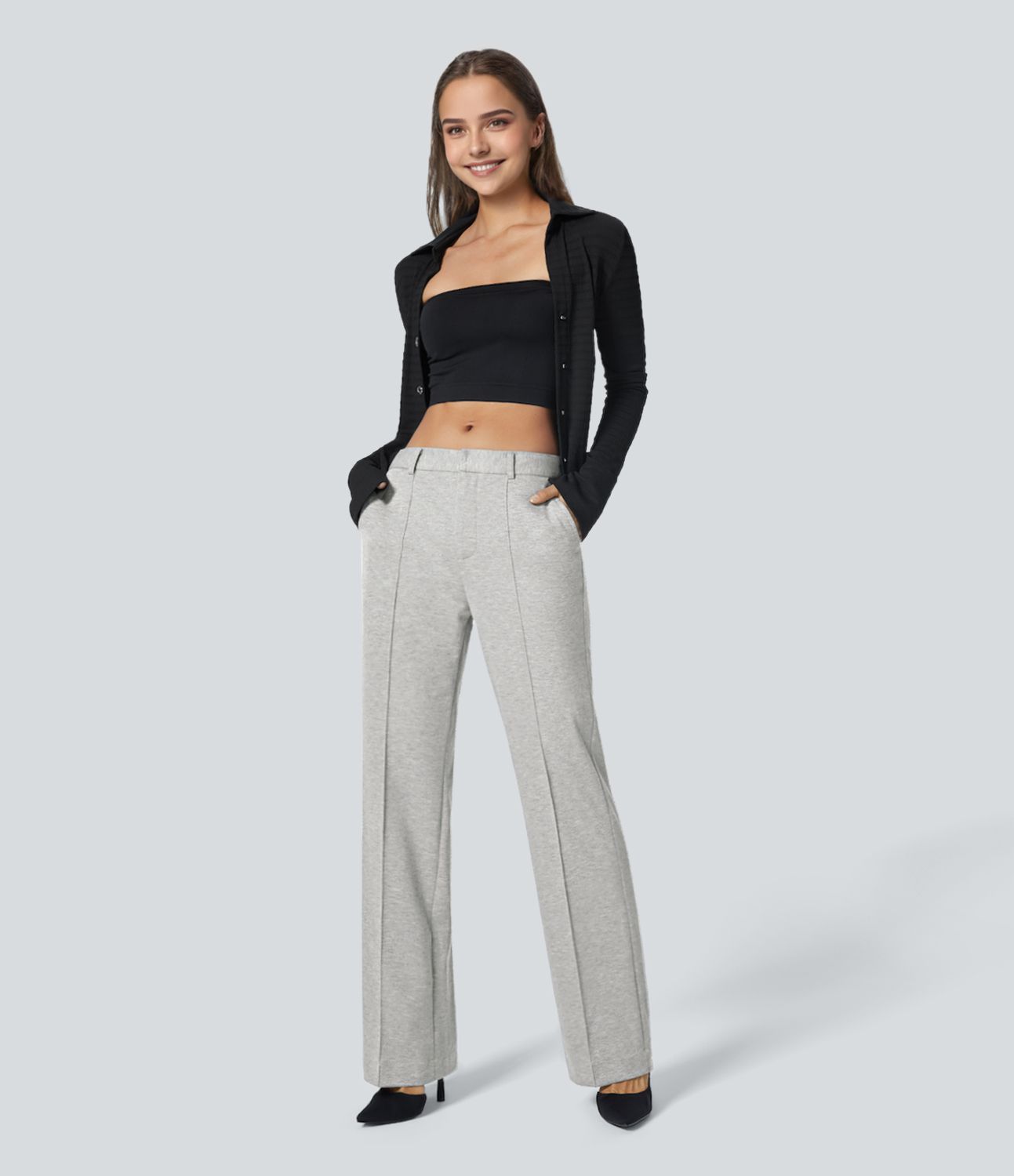 Pantalon de travail coupe droite zippé taille haute Halara Flex™ avec poches