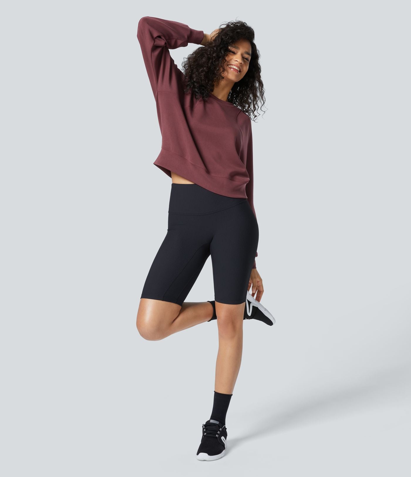 Sweatshirt Casual Solide à Manches Raglan et Col Rond
