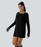 Robe décontractée thermique courte à manches raglan longues avec passe-pouces