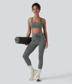 Legging 7/8 de yoga chiné taille haute séchage rapide avec cordon de serrage Halara UltraSculpt™ et poches