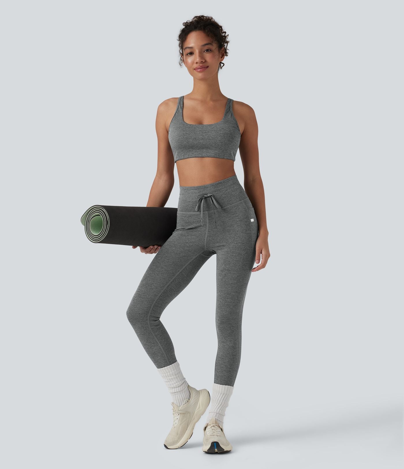 Legging 7/8 de yoga chiné taille haute séchage rapide avec cordon de serrage Halara UltraSculpt™ et poches