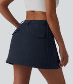 Jupe mini trapèze de golf 2-en-1 taille mi-haute avec poches