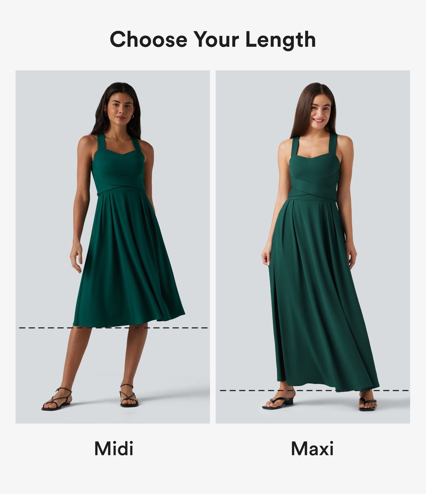 Robe longue fluide décontractée sans manches décolleté en cœur bretelles croisées avec lien dans le dos et poches
