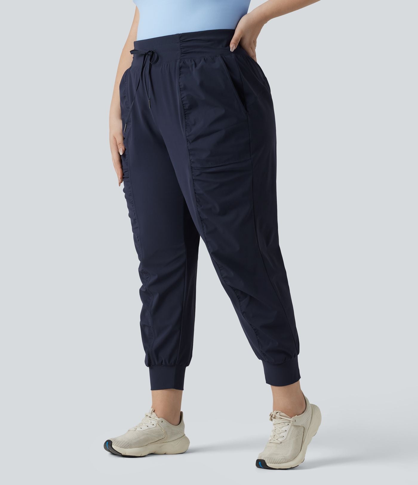 Jogging danse grande taille effet frais InstantCool à taille haute à cordon de serrage froncé et fuselé séchage rapide avec poches, protection solaire UPF40+