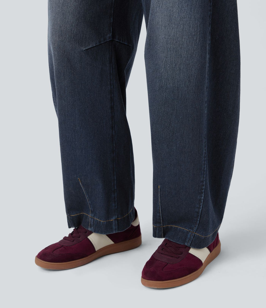 Jean jogging barrel Halara Flex™ molleton français délavé jambe ballon taille mi-haute avec cordon de serrage et poches