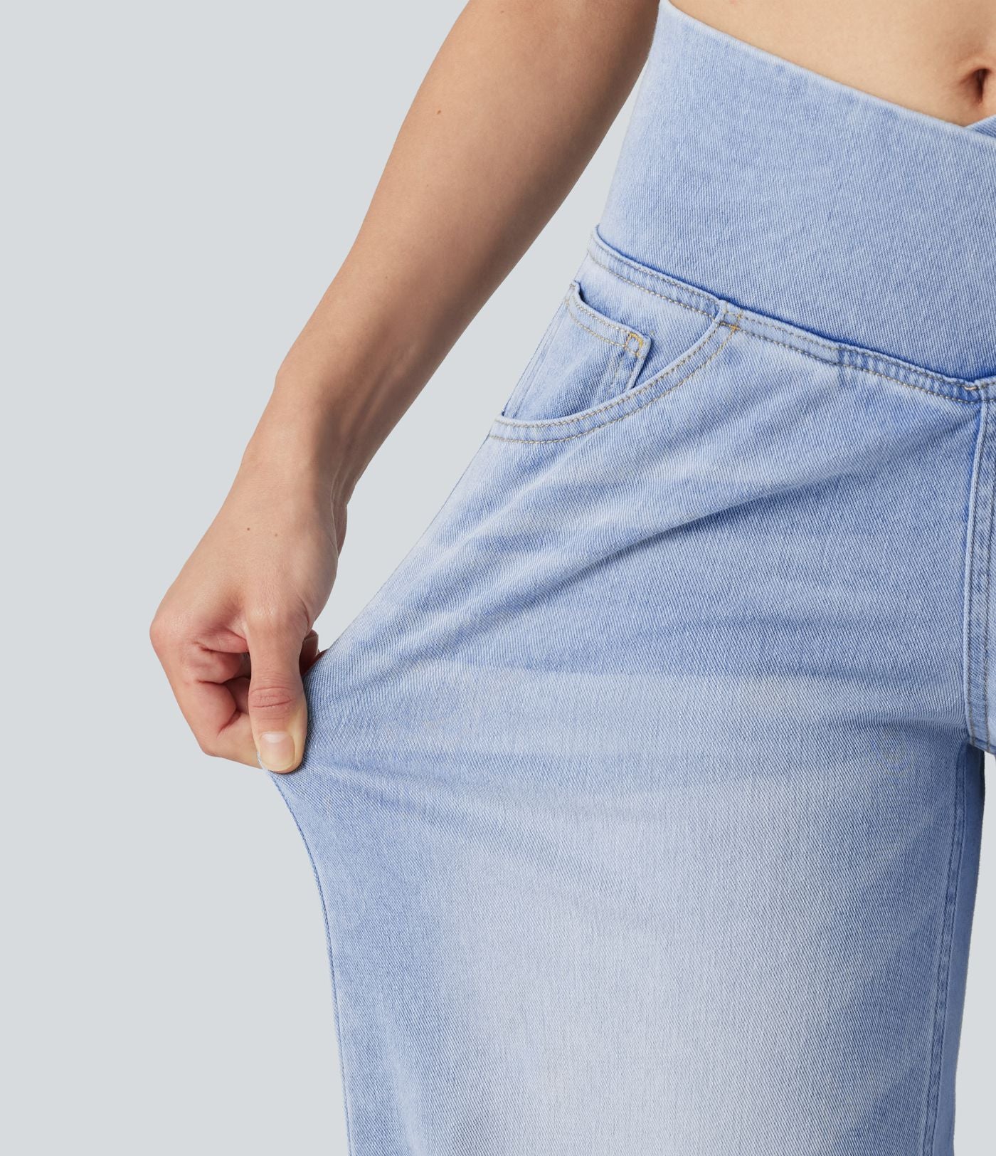 Halara Flex™ Jean large casual taille haute croisée ventre plat, avec poches
