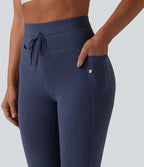 Legging de yoga fuselé taille haute avec cordon de serrage pied-de-poule avec poches