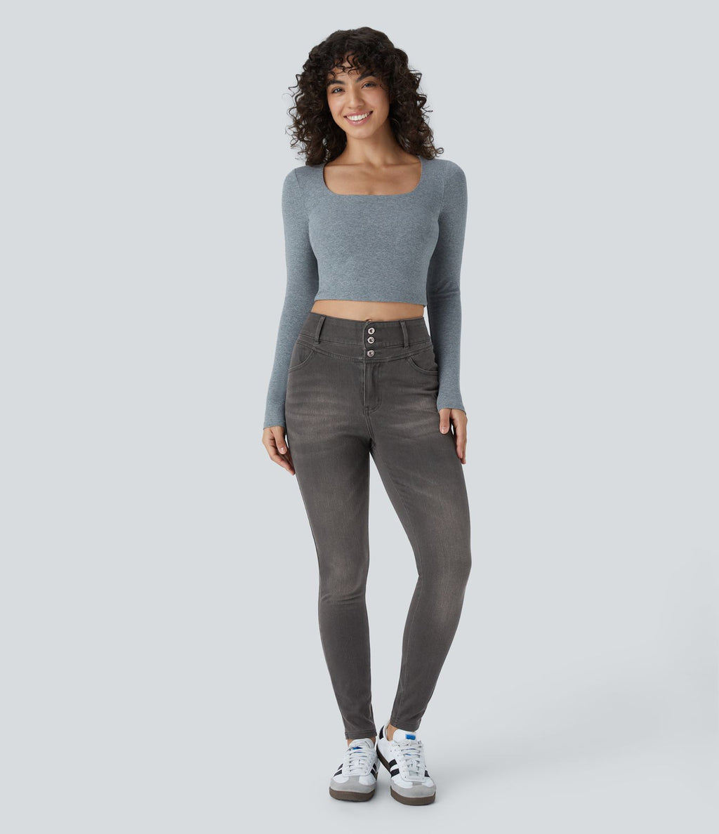 Halara Flex™ Jean skinny Casual Taille Haute Fermeture Éclair Boutonnés Plusieurs Poches Tricot Extensible