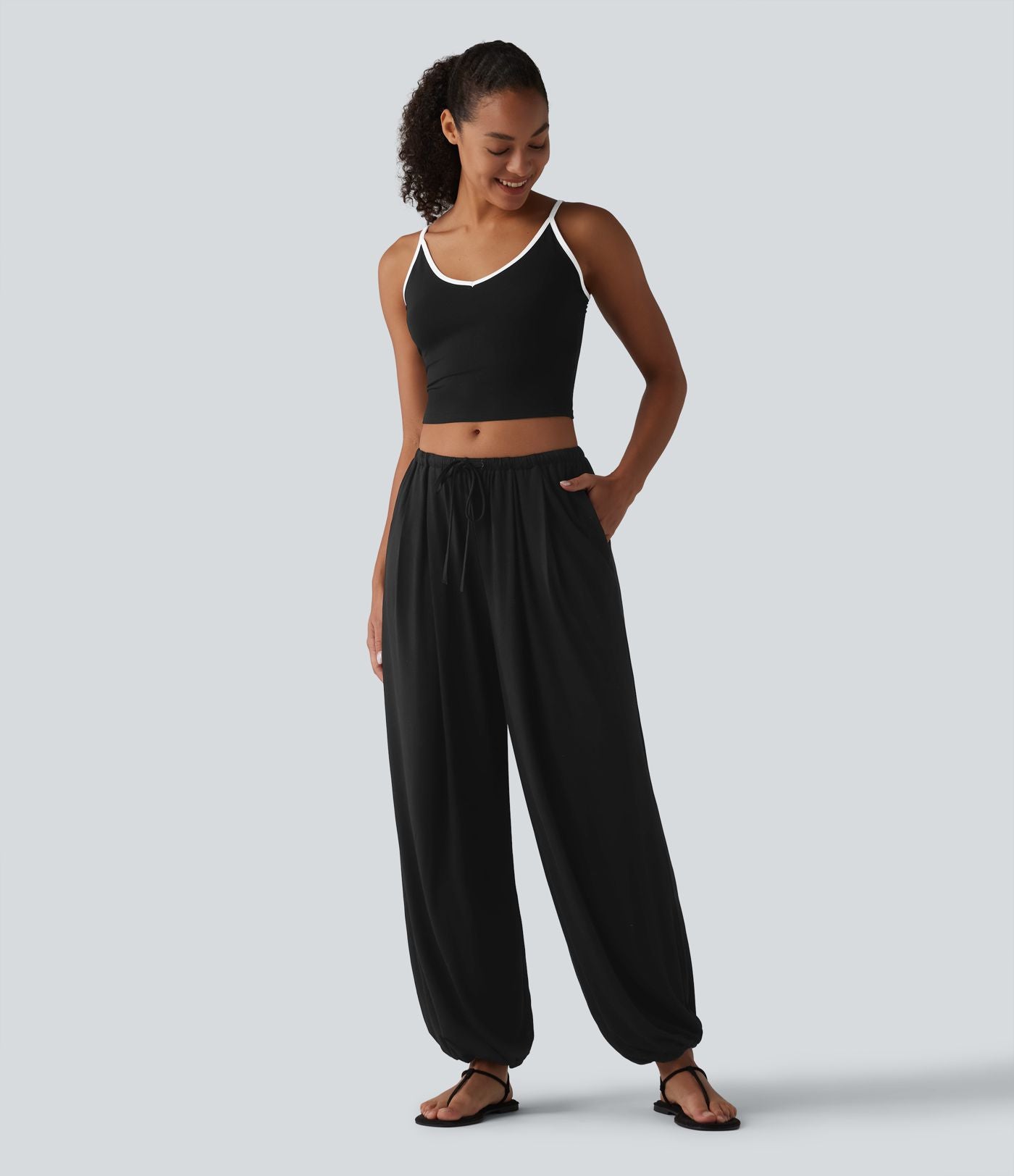 Jogging casual coupe ballon taille mi-haute avec cordon de serrage et poches