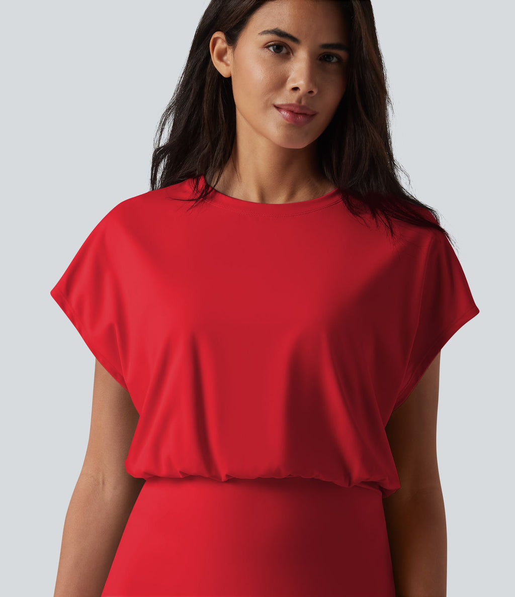 Robe de sport mini de yoga SoftlyZero™ Airy 2-en-1 effet frais InstantCool col rond à manches courtes, demi-zip et poches, accès facile Easy Peasy