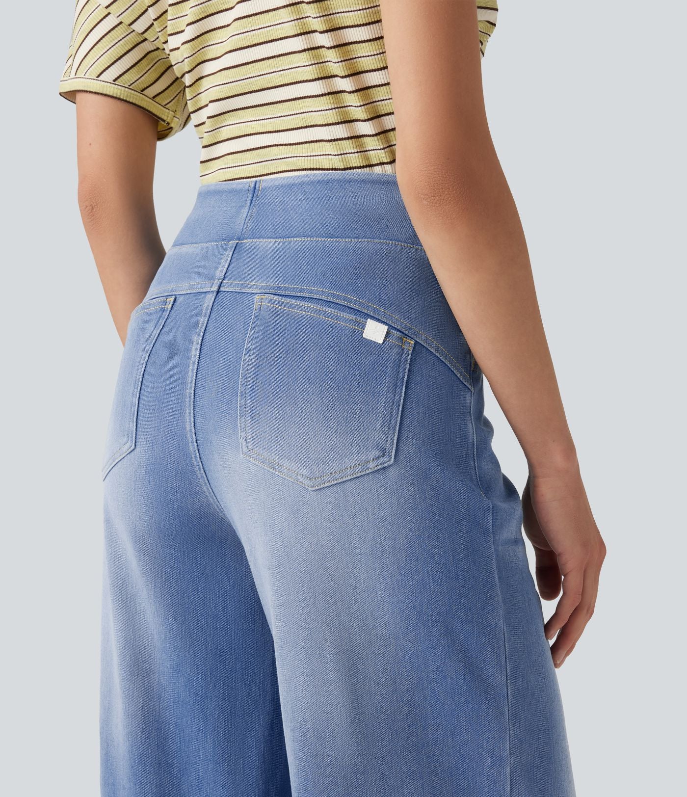 Jean décontracté Halara Flex™ large taille haute effet délavé avec poches
