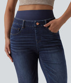 Jean évasé décontracté Halara Flex™ double ceinture gainant taille haute avec poches