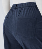 Pantalon décontracté en velours côtelé avec taille mi-haute, boutons et fermeture éclair