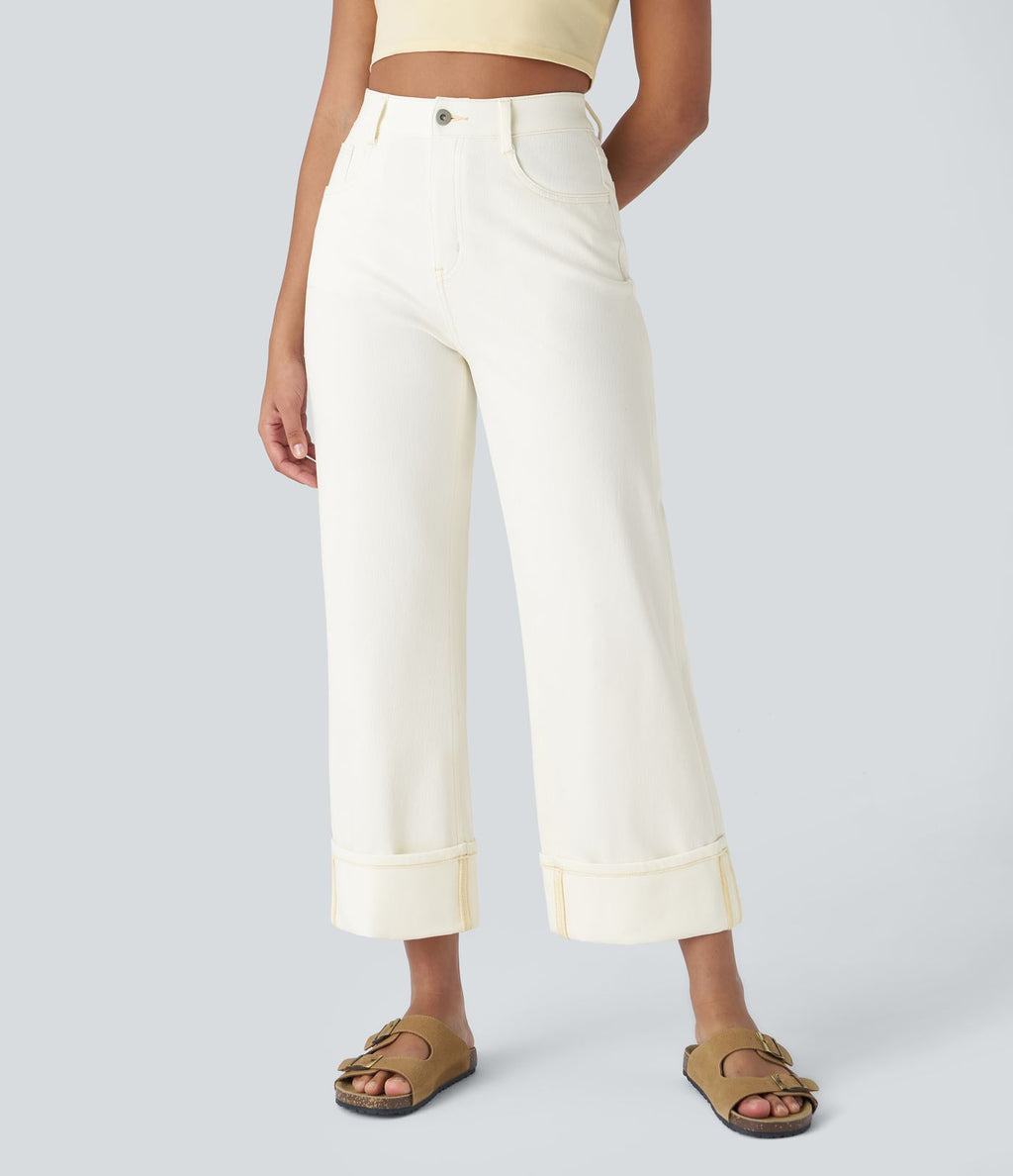Halara Flex™ Jean Larges Taille Haute Ourlet Roulotté Multiples Poches