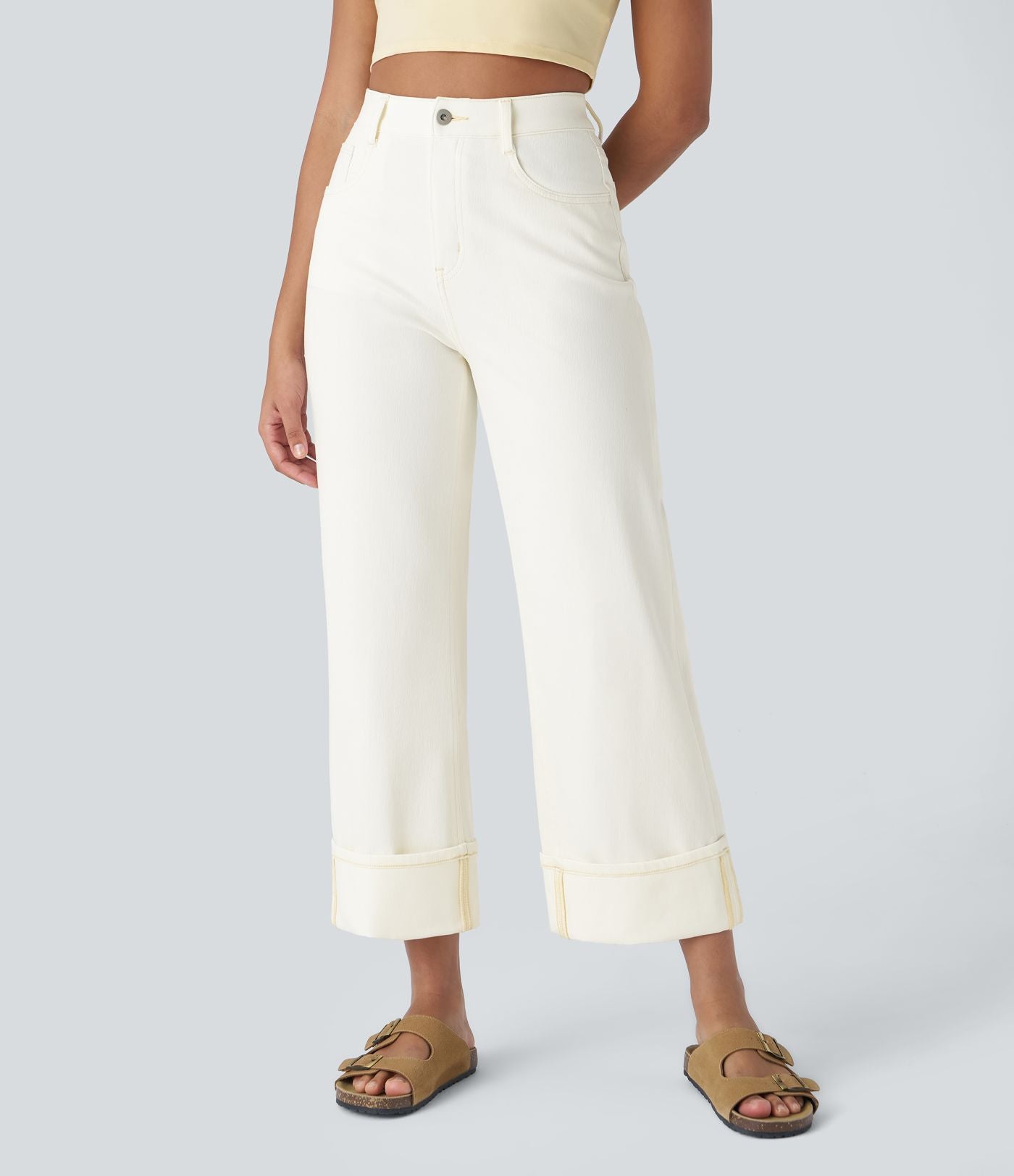 Halara Flex™ Jean Larges Taille Haute Ourlet Roulotté Multiples Poches