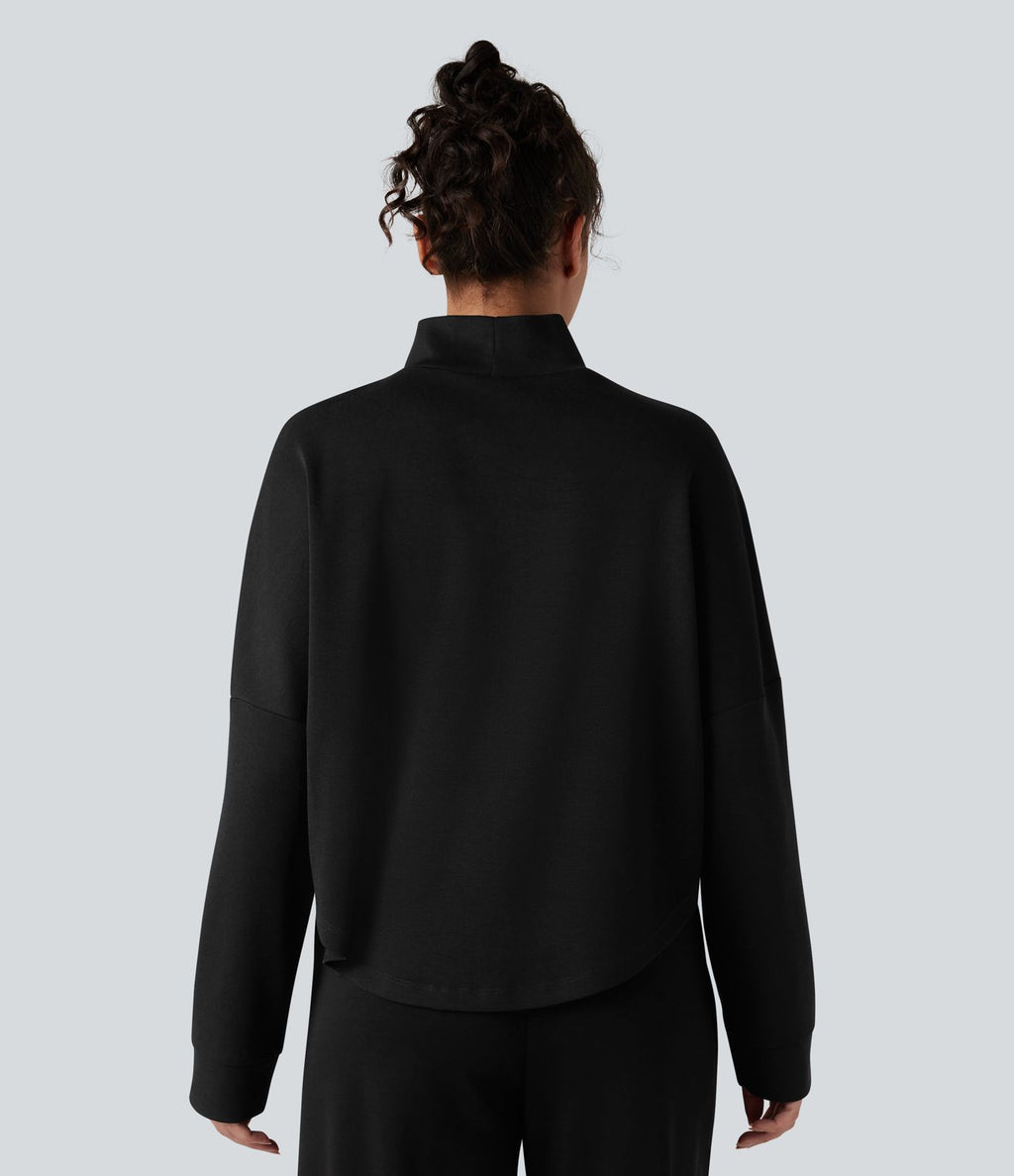 Sweat-shirt oversize col montant asymétrique manches longues