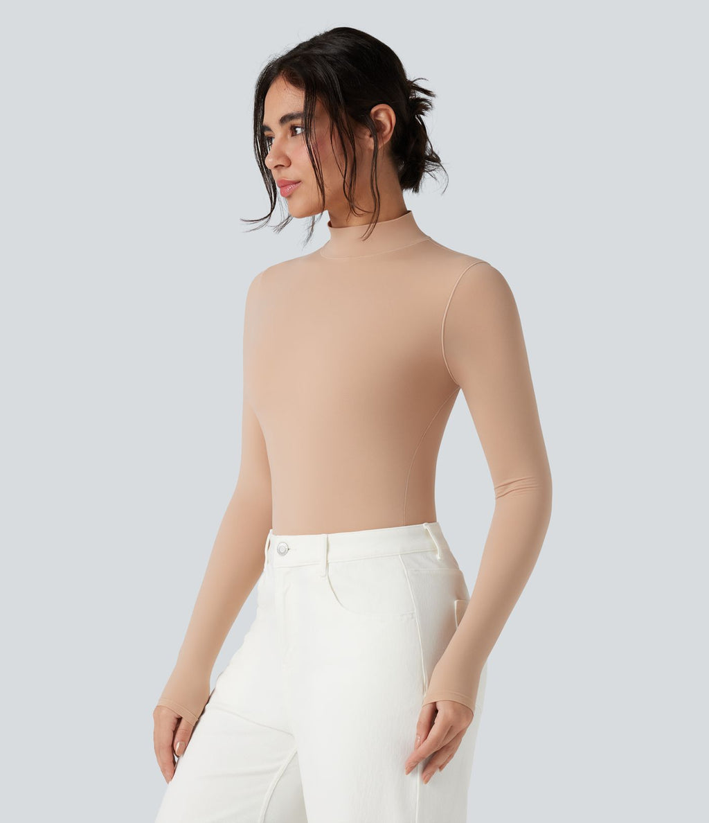 Body extensible col montant manches longues coupe ajustée