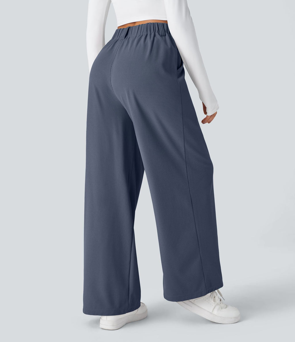 Halara Flex™ Pantalon Tailleur Large Fluide Gaufré Taille Haute Poches Latérales