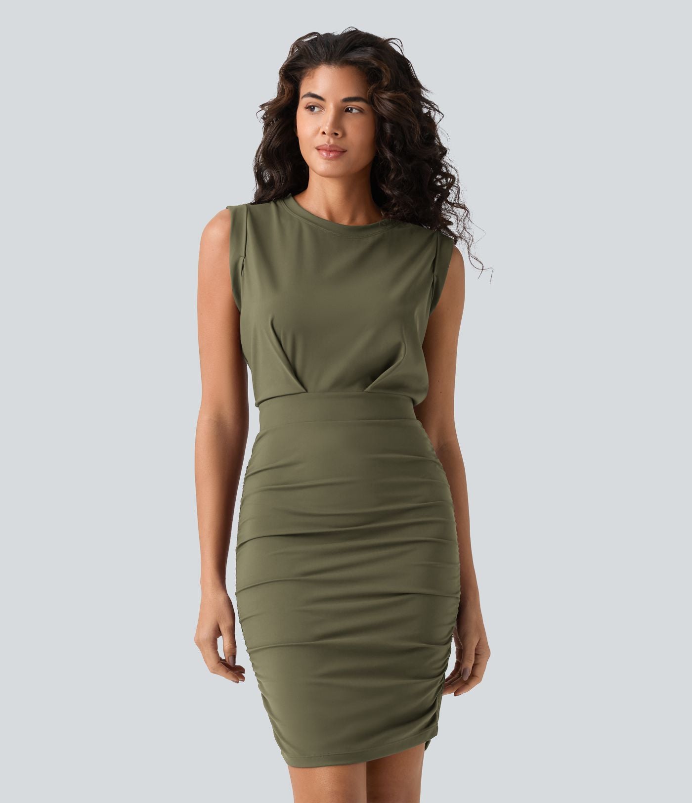 Robe mini moulante soirée col rond sans manches froncée effet frais InstantCool SoftlyZero™ Airy