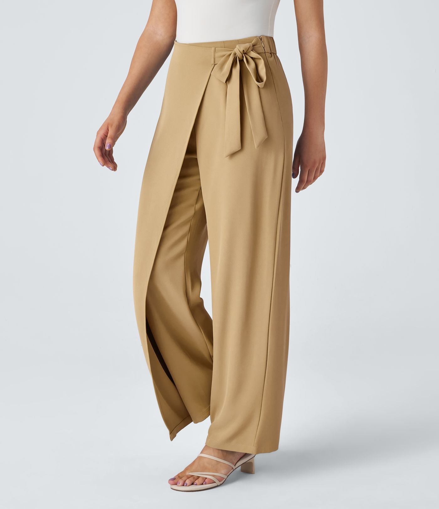 Pantalon Tailleur Large Fluide Taille Haute Fermeture Éclair Invisible