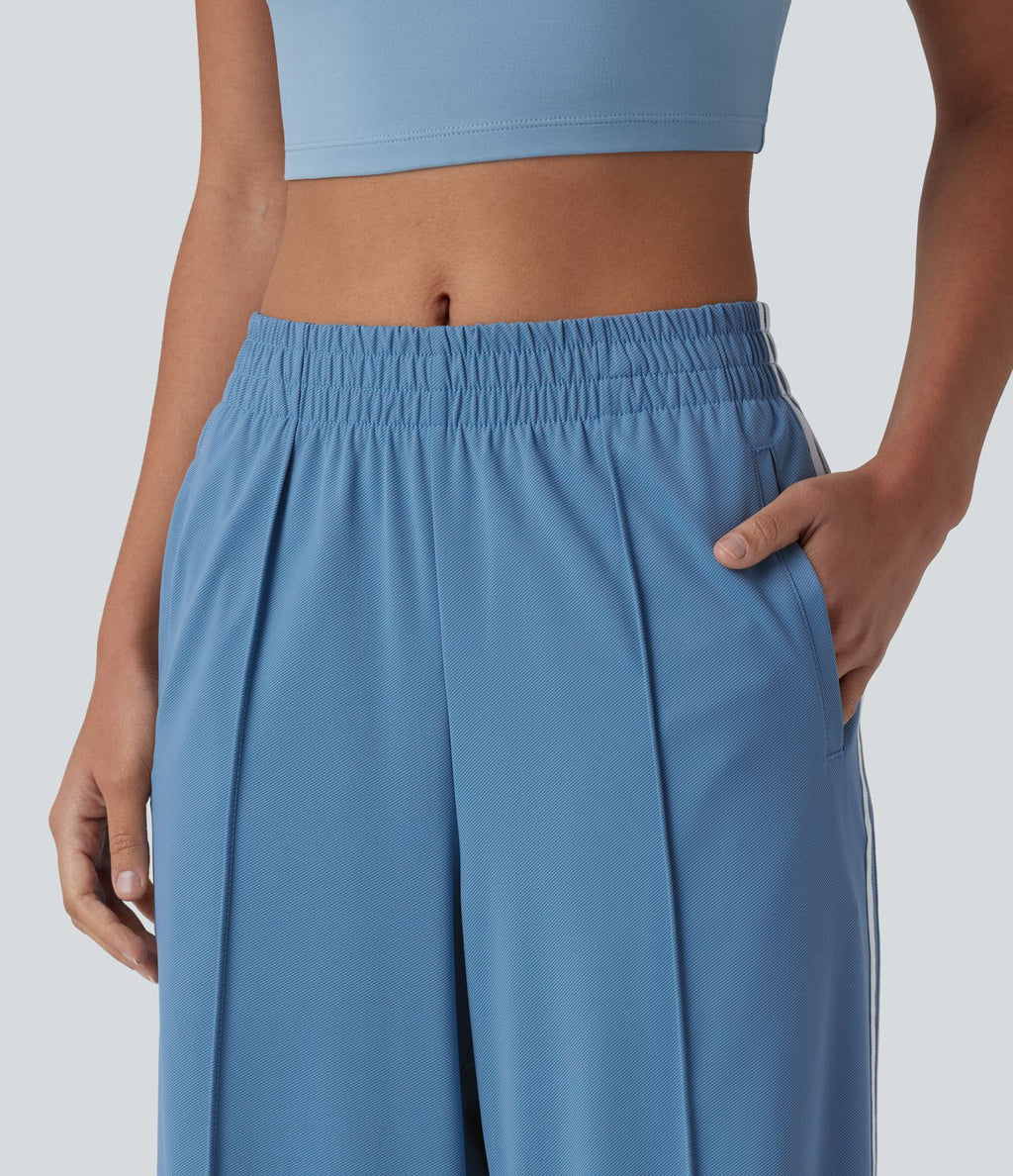 Pantalon décontracté mi-taille coupe droite à séchage rapide à rayures color block avec poches - UPF40+