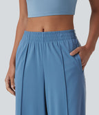 Pantalon décontracté mi-taille coupe droite à séchage rapide à rayures color block avec poches - UPF40+