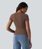 T-shirt Halara décontracté en jersey de coton, manches courtes, col rond