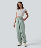 Jogging casual large taille haute à cordon de serrage avec poches