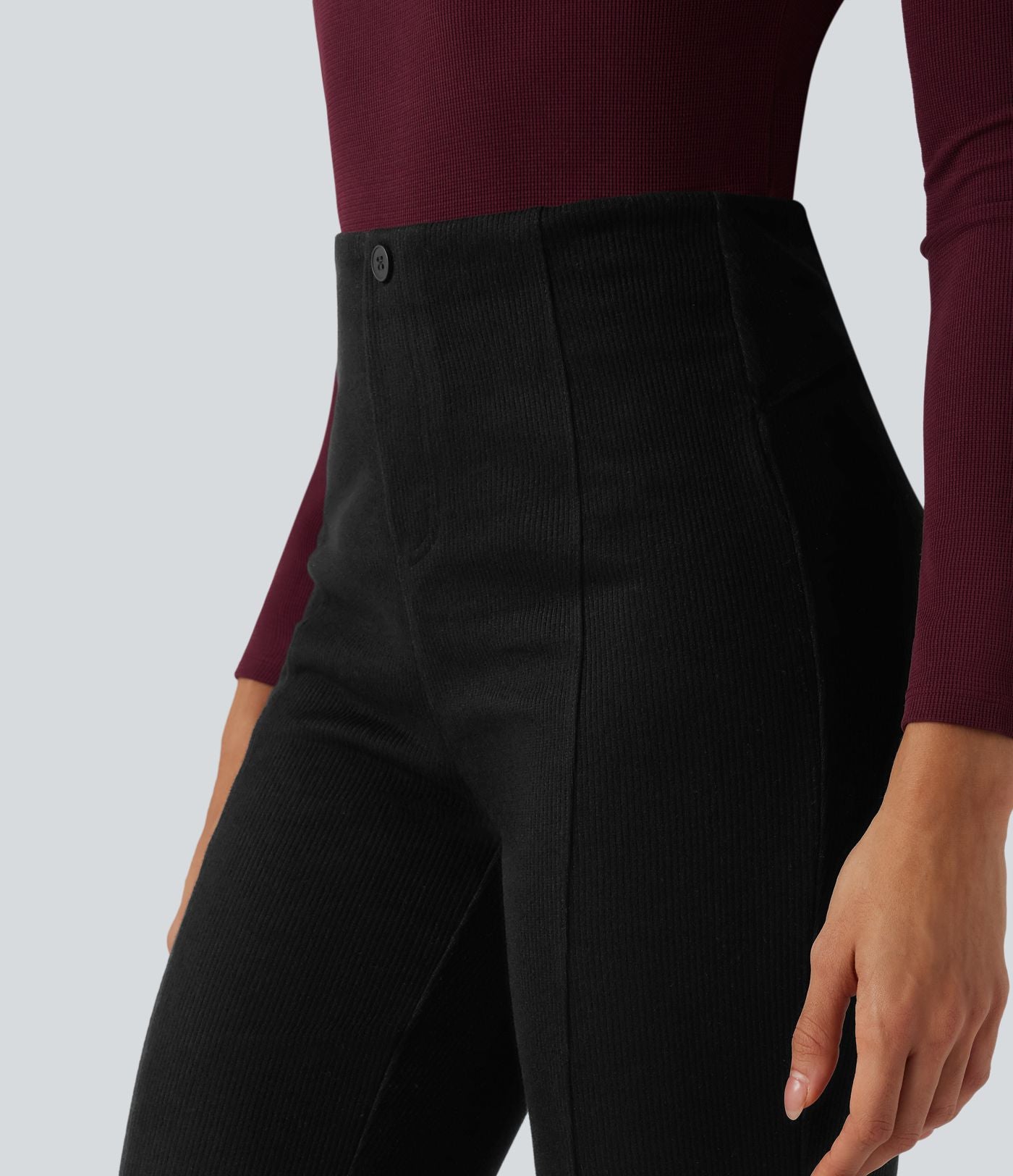 Pantalon  taille haute décontracté évasé côtelé gainant