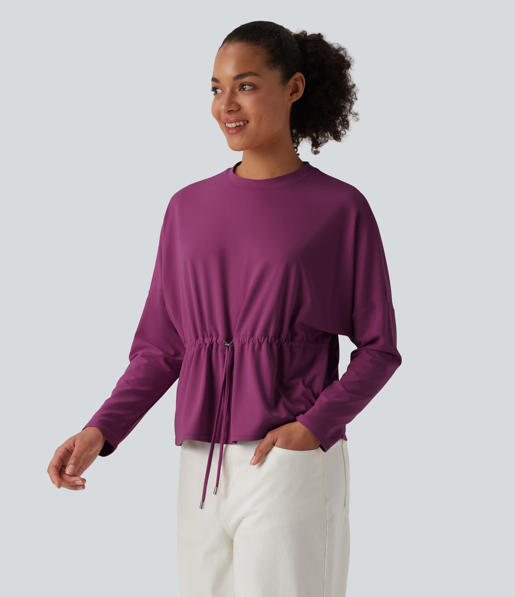 Top casual SoftlyZero™ col rond manches longues avec cordon de serrage - UPF50+