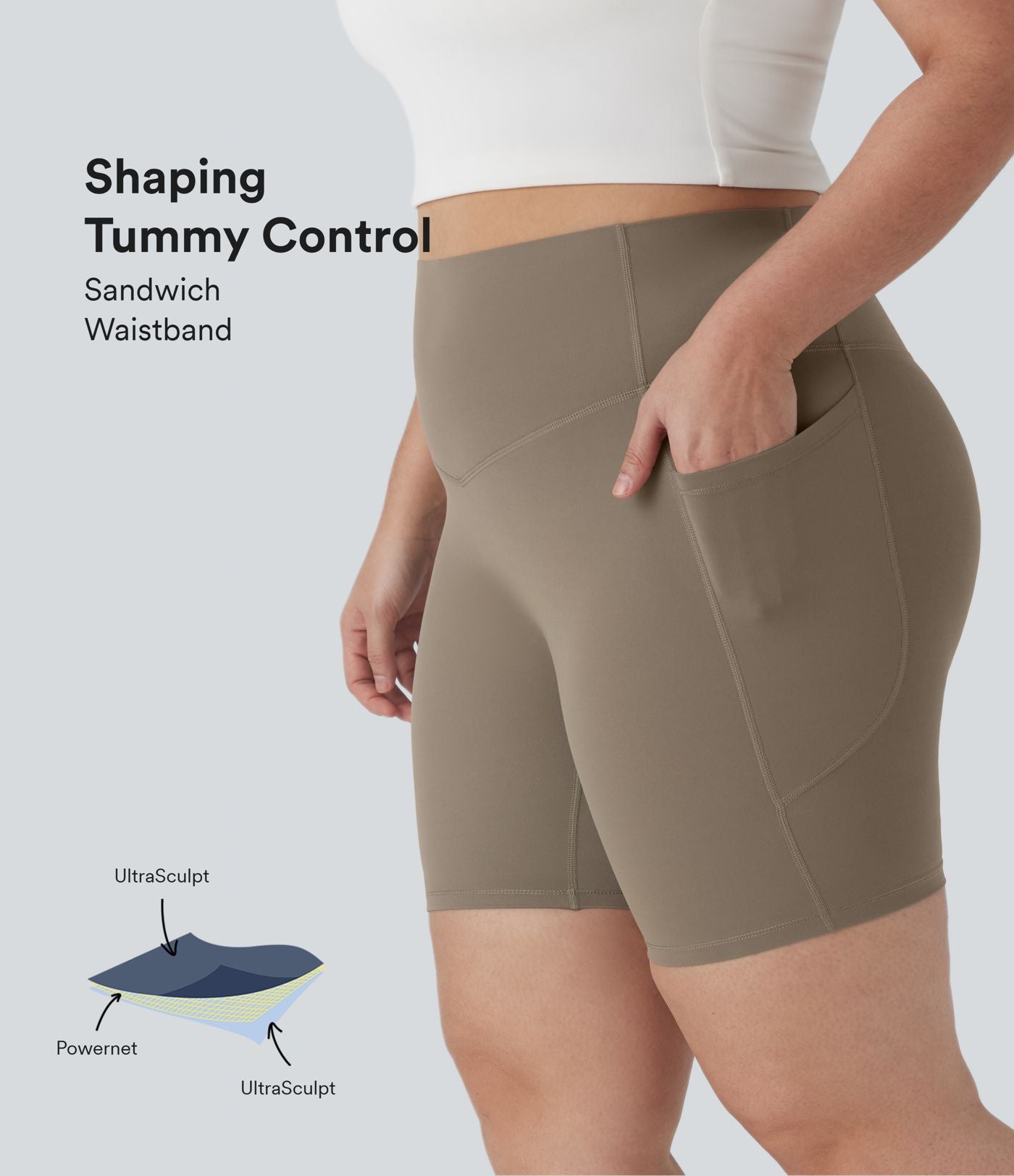 Short cycliste 17,5 cm d'entraînement gainant taille haute grande taille avec poches Halara UltraSculpt™