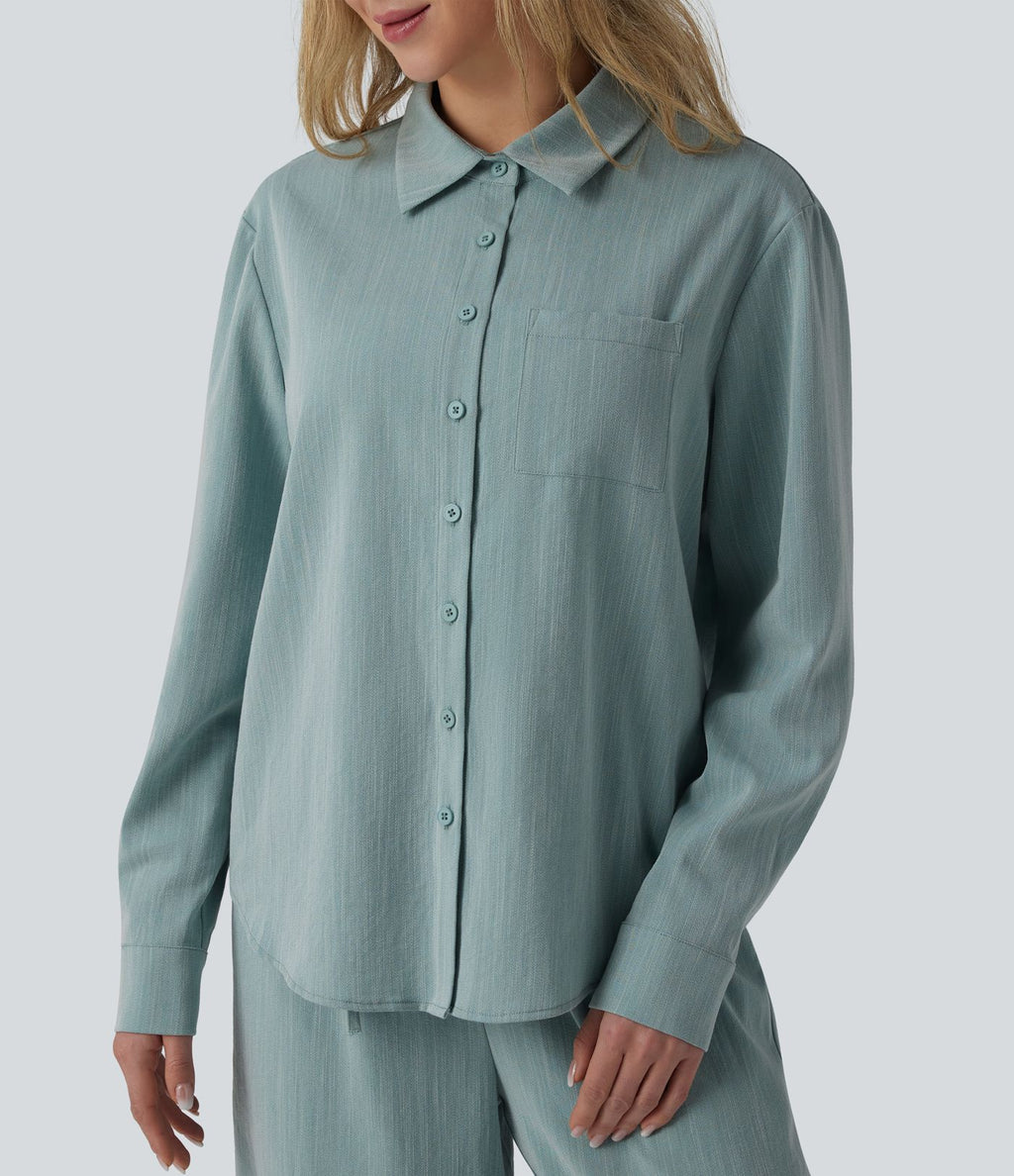 Chemise manches longues aspect lin avec poche