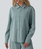 Chemise manches longues aspect lin avec poche