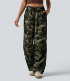 Pantalon cargo large décontracté camouflage taille mi-haute avec cordon de serrage et poches